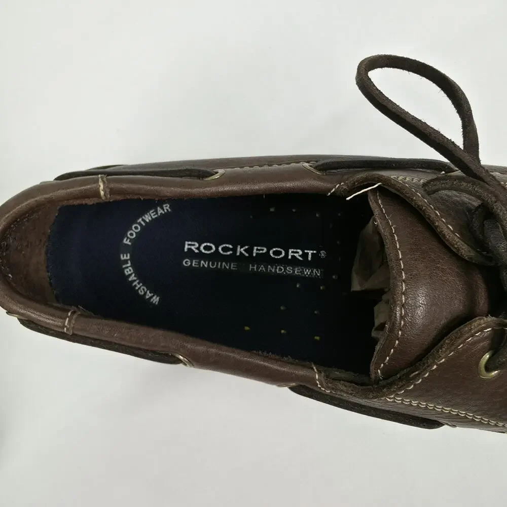 Rockport Mens 10M Handsewn Boat Shoes Brown Leather Moc Toe Casual Comfort